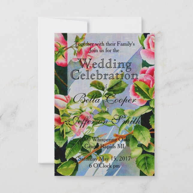 Convite Rosas rosadas Elegante, cor de água, floral (Frente)