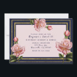 Convite Rosas Rosas Azul Marinho & Dourado Festa Moderna S<br><div class="desc">Itens coordenados também estão disponíveis.</div>