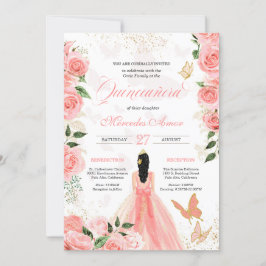 Convite Rosas Rosas Borboleta Mariposa Quinceanera Floral
