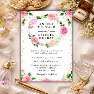 Convite Rosas Rosas Cor-de-Rosa Coroa de Flores Casamento