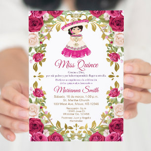 Convite Rosas Rosas Pink Mexicanas Quinceanera 