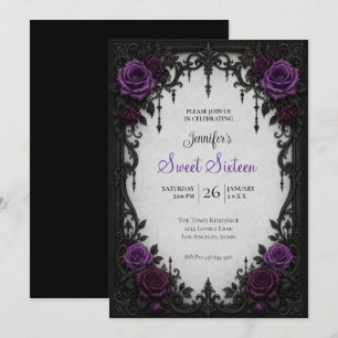 Convite Rosas Roxas Aniversário de 16 anos Sweet 16