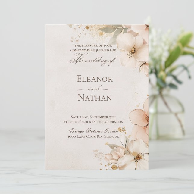 Convite rosas roxas e casamento sofisticado (Em pé/Frente)