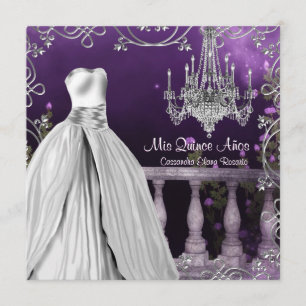 Convite Rosas Roxas Lavanda Candeeiro Quinceanera