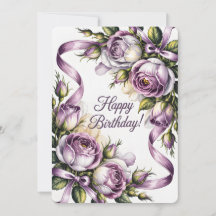 Rosas Roxas Lavanda Elegantes Feliz Aniversário