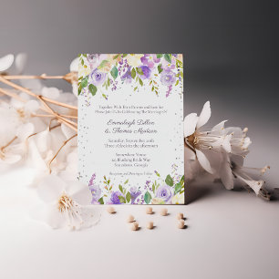Convite Rosas Roxas Lilás e Lavanda Casamento