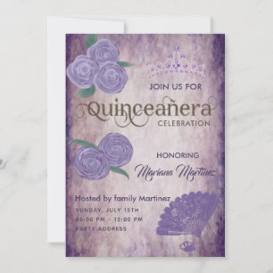 Convite Rosas roxas, tiara Quince In