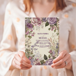 Convite Rosas Roxas Vintage Casamento Floral