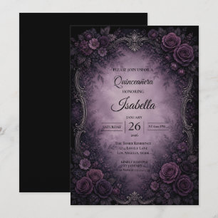 Convite Rosas roxas vintage Quinceañera