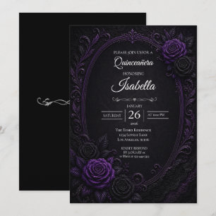 Convite Rosas roxas vintage Quinceañera
