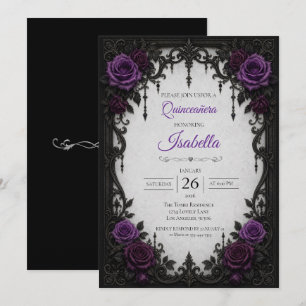 Convite Rosas Roxas Vintage Quinceañera