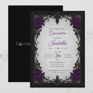 Convite Rosas roxas vintage Quinceañera