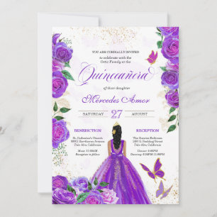 Convite Rosas Roxos Borboleta Floral Mariposa Quinceanera