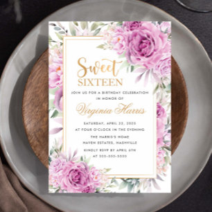 Convite Rosas Roxos Doce Floral Dezesseis 16 Aniversário