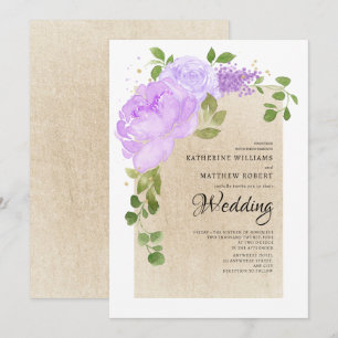 Convite Rosas Roxos Românticos Boho Casamento Floral