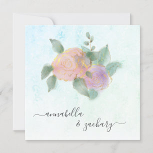 Convite *~* ROSAS + RSVP QR Dourada Glitter - Casamento AR