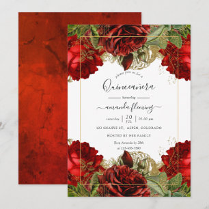 Convite Rosas ruivos e Dourados Quinceañera