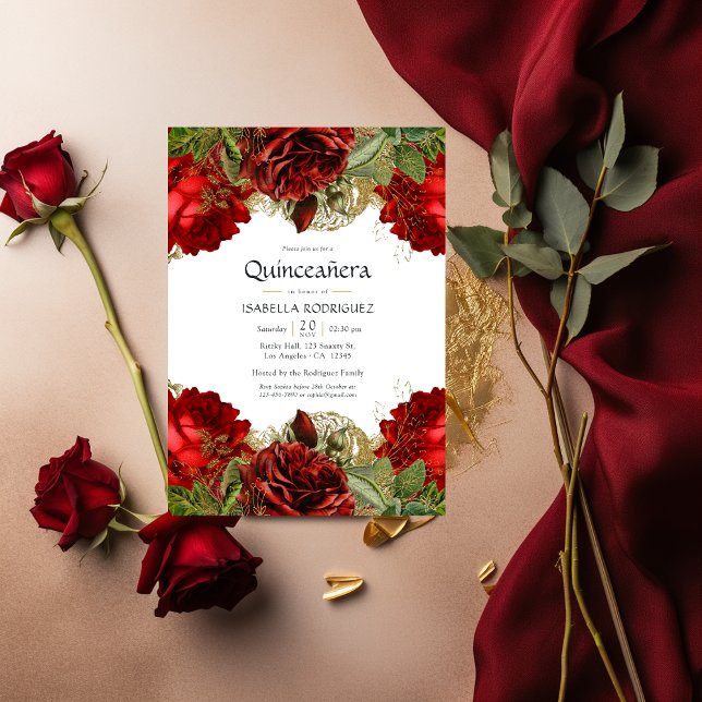 Convite Rosas ruivos e Dourados Quinceañera (Criador carregado)