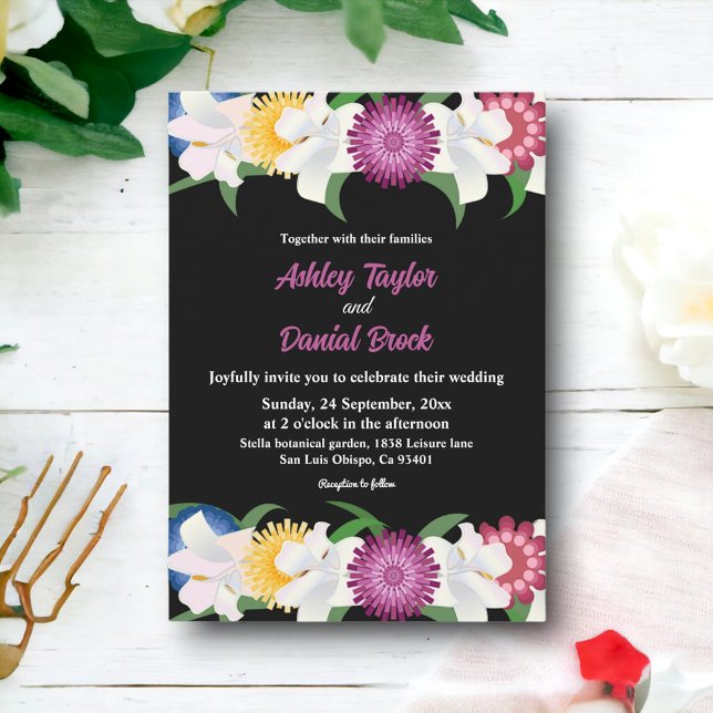 Convite Rosas Russos Coloridos Negros Casamento Floral (Criador carregado)