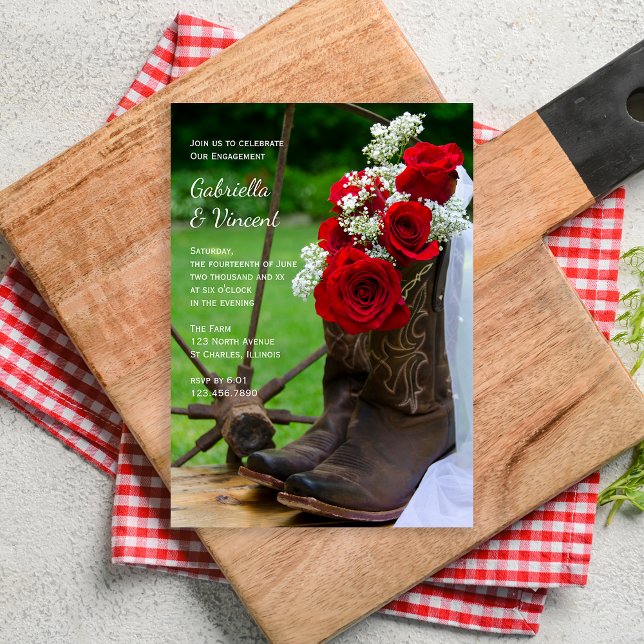 Convite Rosas Russos Cowboy Boots Festa de noivado Ocident (Criador carregado)