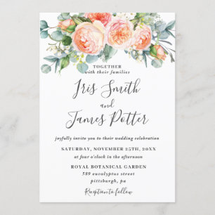 Convite Rosas Russos de Jardim de Pêssego Casamento Flora