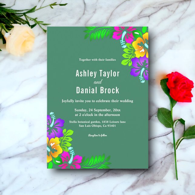 Convite Rosas Russos Elegantes Casamento Floral Verde (Criador carregado)