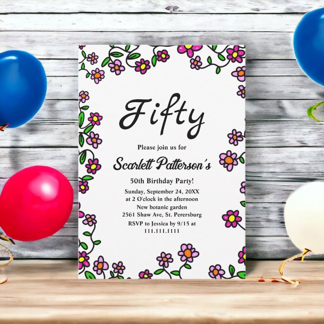 Convite Rosas Rustic Botanical Garden Floral 50º Aniversár (Criador carregado)