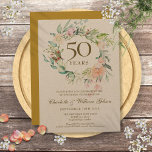 Convite Rosas Rustic Garland 50º aniversário do Ouro<br><div class="desc">Com uma delicada cor d'água,  verde-verde-floral,  este convite de 50 anos de casamento botânico rústico pode ser personalizado com suas informações especiais de aniversário. O inverso apresenta uma garland floral correspondente que enquadra suas datas de aniversário. Projetado por Thisnotme©</div>