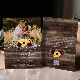 Convite Rosas Rustic Sunflower Código QR Casamento RSVP