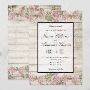 Convite Rosas Rústicas & Casamento com Moldura de Madeira