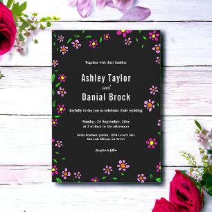 Convite Rosas Rústicos Negros Coloridos Boho Casamento Flo