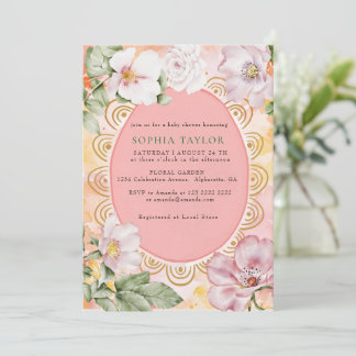 Convite Rosas Selvagens Moldura Vintage Pastel Baby Shower