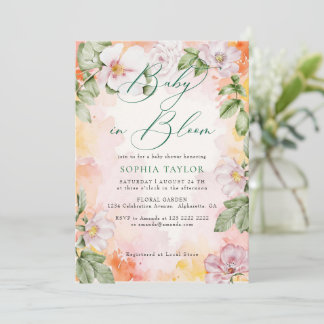 Convite Rosas Silvestres Bebê Elegante em Flor Chamada de
