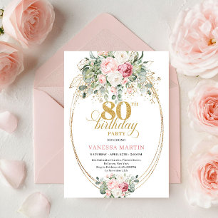 Convite Rosas Sofisticadas de Boemia Cor-de-Rosa para 80º