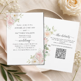 Convite Rosas Soft Blush Tudo em Um Código QR Casamento 
