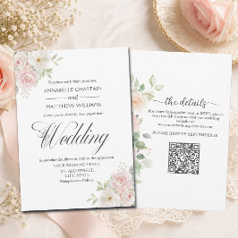 Convite Rosas Soft Blush Tudo em Um Código QR Casamento