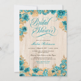 Convite Rosas Teais e Dourados Chá de panela Russo Elegant