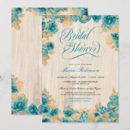 Convite Rosas Teais e Dourados Chá de panela Russo Elegant