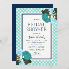 Convite Rosas Teais Elegantes Chá de panela Floral