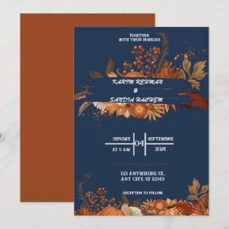 Convite Rosas Terrenos Laranja Marinho Azul Casamento