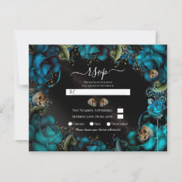 Convite Rosas Turquesa Azul-esverdeado Caveiras Casamento 