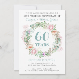 Convite Rosas Verde 60º Aniversário de Casamento Diamante