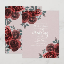 Convite Rosas Verde Água Marrom Taupe Casamento Watercolor