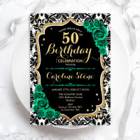 Rosas verdes Dourados Damasco Negro 50º aniversári