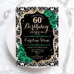 Convite Rosas verdes Dourados Damasco preto 60º aniversári<br><div class="desc">60º Convite de aniversário. Elegante design verde-esmeralda floral com ouro e rosas brilhantes falsos. Apresenta cor damasco preta e branca e fonte de script. Perfeito para uma comemoração de dia das mulheres na moda. Pode ser personalizado para qualquer idade! Impressos convites Zazzle ou modelo de impressão digital instantânea para download....</div>