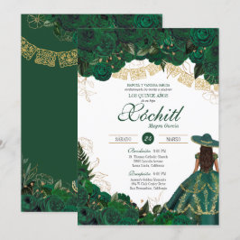 Convite Rosas Verdes Elegante Emerald Charro Quinceanera I
