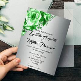 Convite Rosas verdes no casamento prateado