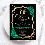 Convite Rosas verdes pretos Dourados 60º aniversário<br><div class="desc">60º Convite de aniversário. Elegante design verde esmeralda floral com ouro brilhante falso,  rosas e fontes de script. Perfeito para uma comemoração de dia das mulheres na moda. Pode ser personalizado para qualquer idade! Impressos convites Zazzle ou modelo de impressão digital instantânea para download.</div>