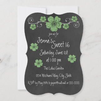 Convite Rosas Verdes Wild Mint Partido Chalkboard