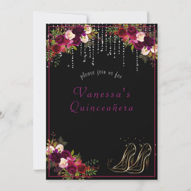 Convite Rosas vermelhas bonito Espumantes Estrelas Altas Q (Frente)